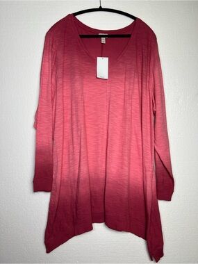 LOGO Lori Goldstein Women’s 3X Pink Ombre Slub Cotton Sharkbite Hem Tunic Top